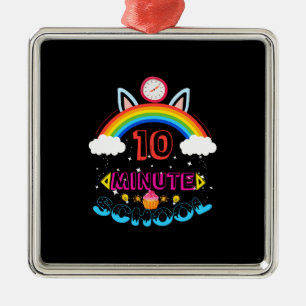 Ornement Carré Argenté Don de l'enseignant   École de 10 minutes