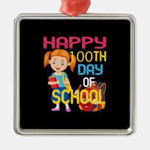 Ornement Carré Argenté Don de l'enseignant Joyeux 100ème Jour D'École