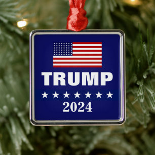 ORNEMENT CARRÉ ARGENTÉ DONALD TRUMP 2024 CHRISTMAS METAL ORNAMENT