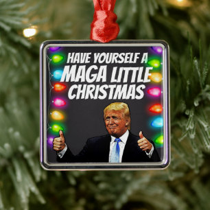 Ornement Carré Argenté DONALD TRUMP MAGA PETIT Noël