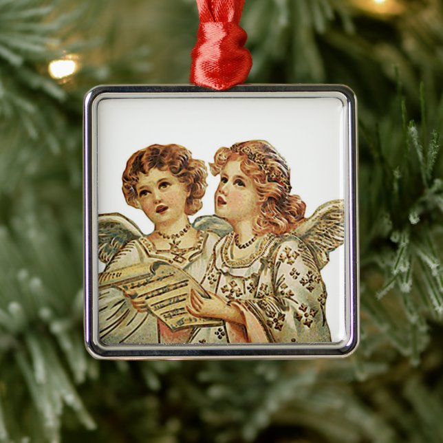 Ornement Carré Argenté Double Beauthful Angels (Arbre)