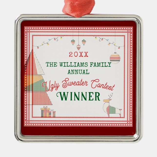 Ornement Carré Argenté Doux moche Concours le plus ignoble Noël (Devant)