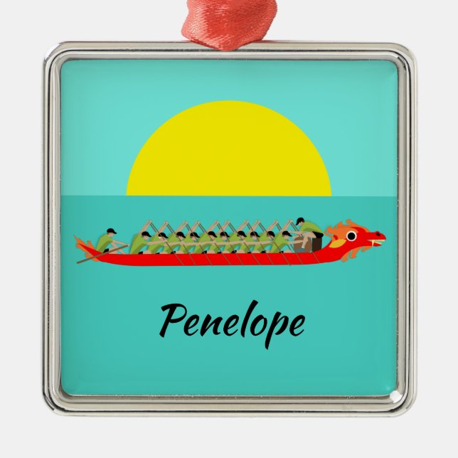 Ornement Carré Argenté Dragon Boat Racing (Devant)