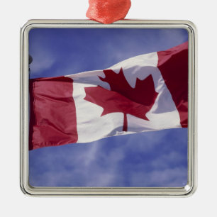 Ornement Carré Argenté Drapeau canadien