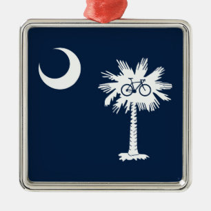 Ornement Carré Argenté Drapeau de Caroline du Sud Vélo Arbre Palm