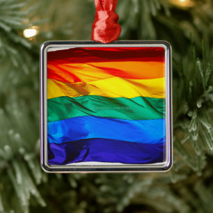 Ornement Carré Argenté Drapeau de la fierté gay de SlipperyJoe's flottant