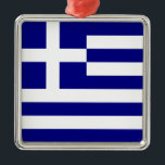 Ornement Carré Argenté Drapeau de la Grèce<br><div class="desc">Drapeau de la Grèce - Γ λ ν ό λ α α υ  -</div>