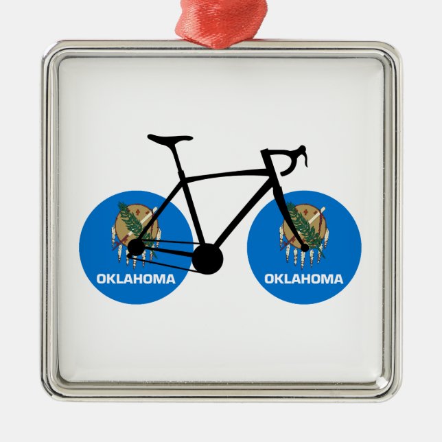 Ornement Carré Argenté Drapeau de l'Oklahoma à vélo (Devant)