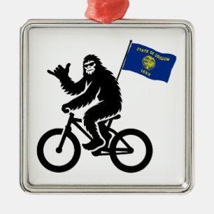 Ornement Carré Argenté Drapeau de l'Oregon de Bigfoot Cyclon