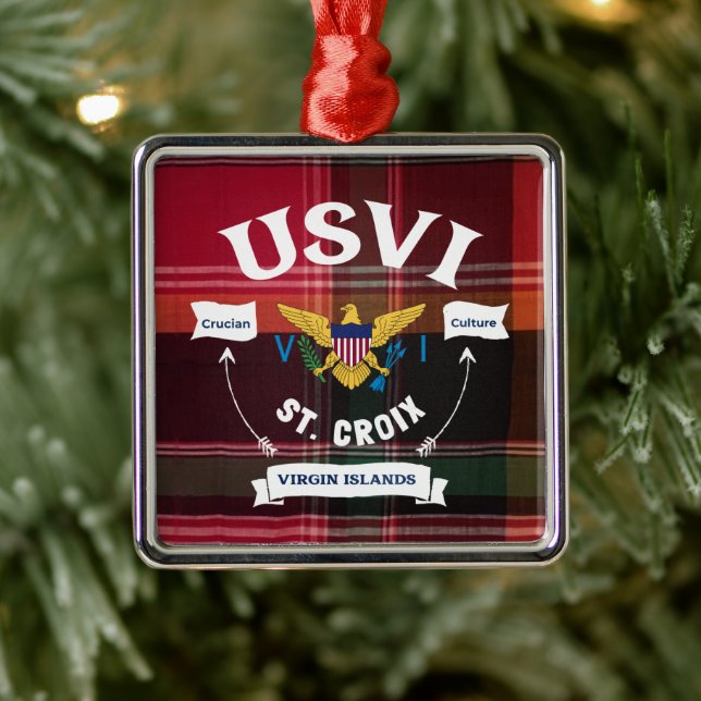 Ornement Carré Argenté Drapeau des îles Vierges américaines Sainte-Croix  (Arbre)