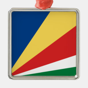 Ornement Carré Argenté Drapeau des Seychelles