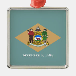 Ornement Carré Argenté Drapeau d'État du Delaware (DE, USA)