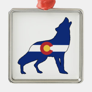 Ornement Carré Argenté Drapeau du Colorado Loup