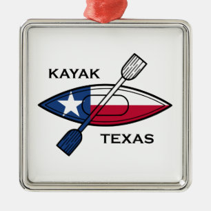 Ornement Carré Argenté Drapeau Kayak Texas