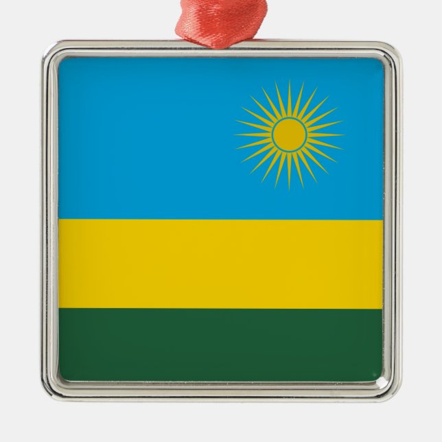 Ornement Carré Argenté Drapeau rwandais (Rwanda) (Pays africain) (Devant)