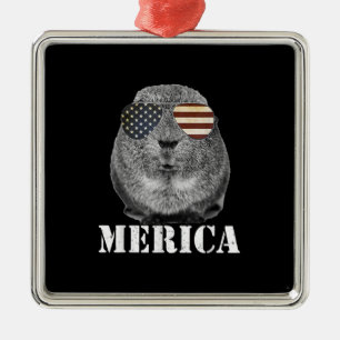 Ornement Carré Argenté Drôle Guinée Cochon Merica Patriotique Usa Lunette