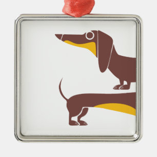 Ornement Carré Argenté Drôle mignon dachshund pour parent chien long