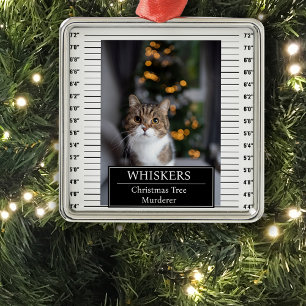 Ornement Carré Argenté Drôle Pet Mug Shot