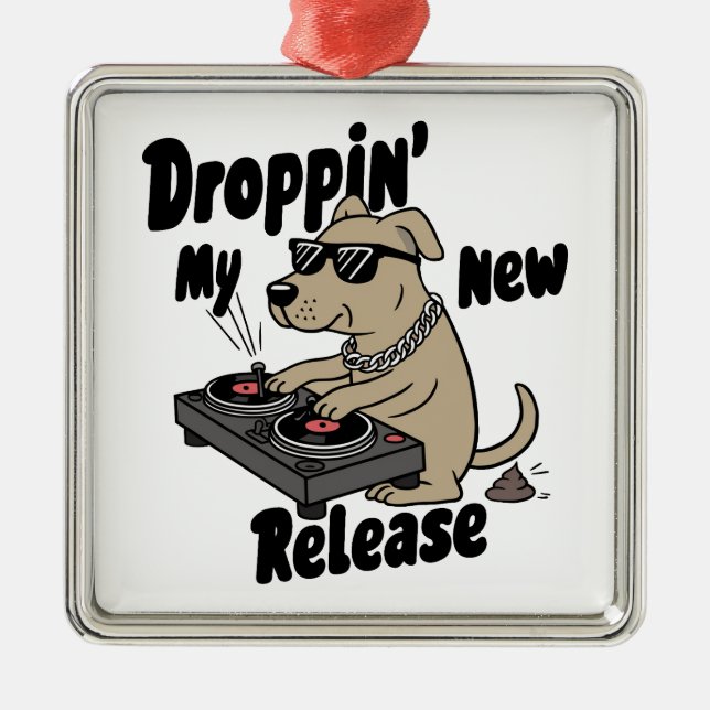 Ornement Carré Argenté Droppin' My New Release Chien Hip-Hop (Devant)
