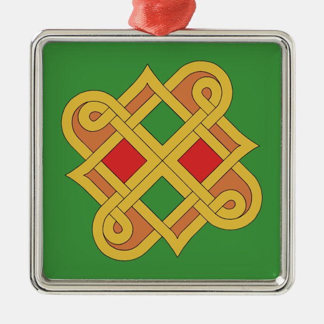 Ornement Carré Argenté Durrow Knotwork 2016 Rouge et Vert (Devant)
