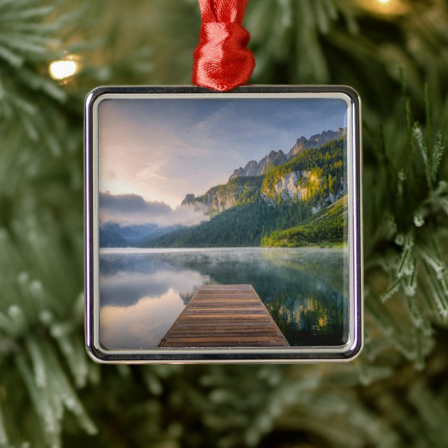 Ornement Carré Argenté Eau | Azure Alpine Lake, Autriche (Arbre)