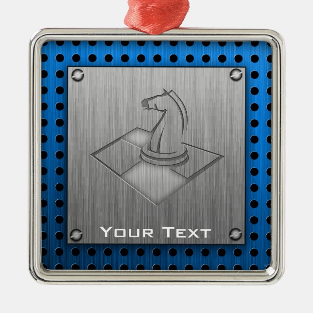 Ornement Carré Argenté Échecs ; Métal-regard balayé (Devant)