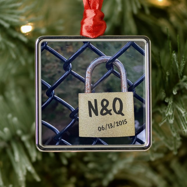 Ornement Carré Argenté Écluse de pont personnalisée d'amour (Arbre)