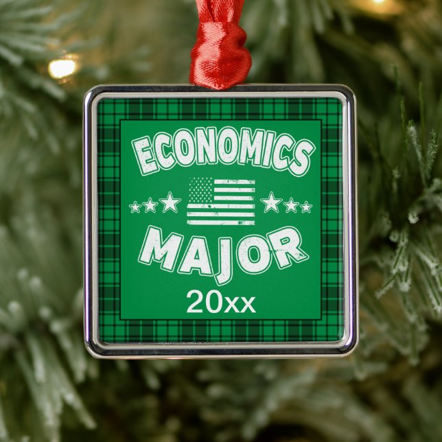 Ornement Carré Argenté Économie College Étudiants Green Plaid Xmas (Arbre)