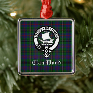 Ornement Carré Argenté Ecosse Clan Wood Crest & Tartan