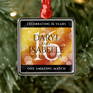 Ornement Carré Argenté Élégant 16ème anniversaire de Mariage de Topaz d'o