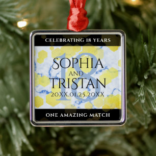 Ornement Carré Argenté Élégant 18ème anniversaire de Mariage de porcelain