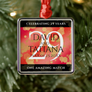 Ornement Carré Argenté Élégant 29e anniversaire du Mariage Garnet