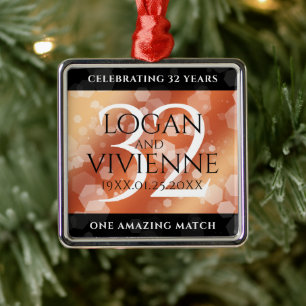 Ornement Carré Argenté Élégant 32ème anniversaire de Mariage de bronze