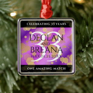 Ornement Carré Argenté Élégant 33e anniversaire du Mariage Améthyste