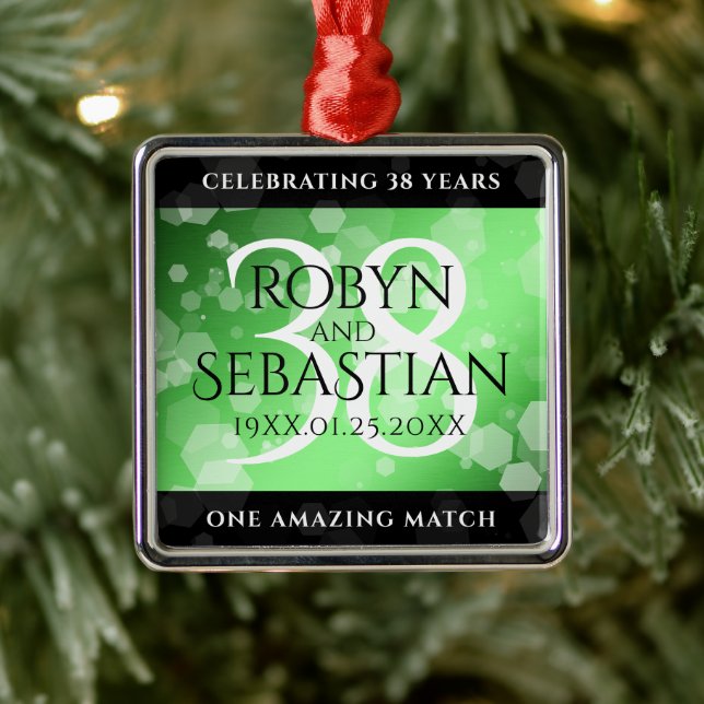 Ornement Carré Argenté Élégant 38e anniversaire du Mariage Emeraude (Arbre)