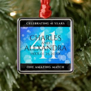 Ornement Carré Argenté Élégant 41ème anniversaire Mariage de Topaz Bleu