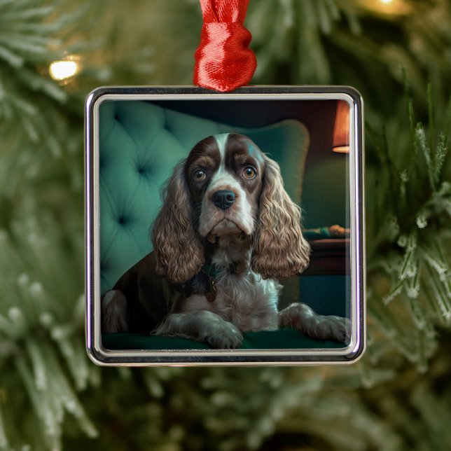 Ornement Carré Argenté Elégant Cocker Spaniel Classic Portrait Design (Arbre)