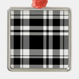 Ornement Carré Argenté élégant motif en plaid blanc noir