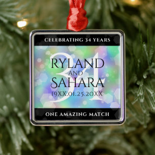 Ornement Carré Argenté Élégante 34e anniversaire du Mariage Opal