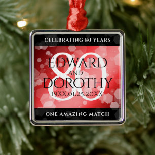 Ornement Carré Argenté Elégante 80ème anniversaire du Mariage de Ruby