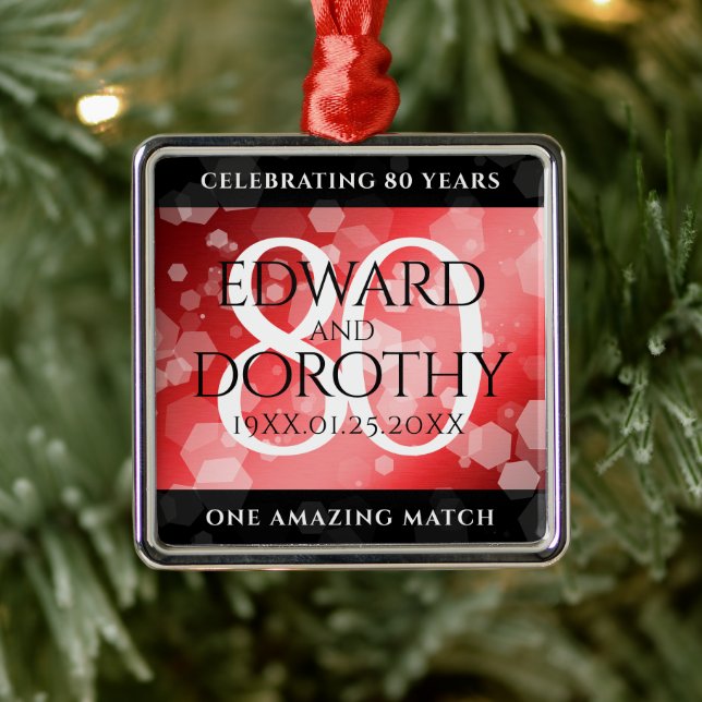 Ornement Carré Argenté Elégante 80ème anniversaire du Mariage de Ruby (Arbre)