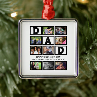 Ornement Carré Argenté Élégante Personnalisation Bonne Fête des pères 9 P