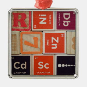 Ornement Carré Argenté Éléments périodiques Zinc Science