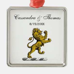 Ornement Carré Argenté Emblème de crête de lion debout héraldique C