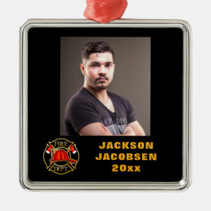 Ornement Carré Argenté Emblème du service d'incendie