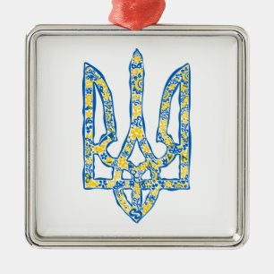 Ornement Carré Argenté Emblème national de l'Ukraine