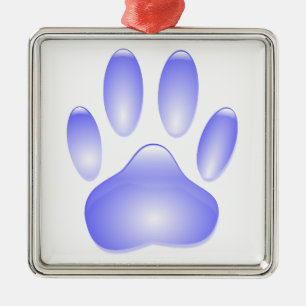 Ornement Carré Argenté Empreinte de patte de chien de verre
