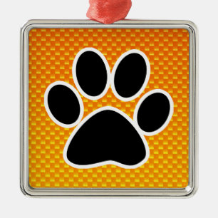 Ornement Carré Argenté Empreinte de patte jaune-orange