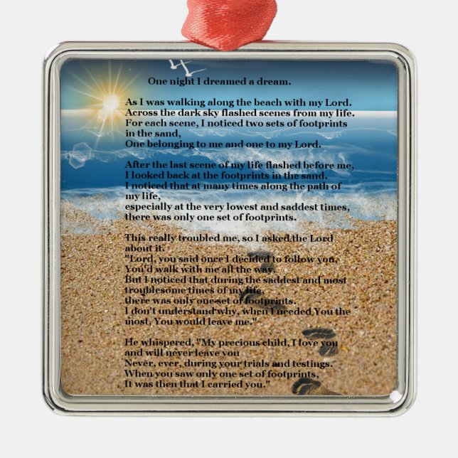 Ornement Carré Argenté Empreintes de pas dans le sable (Devant)