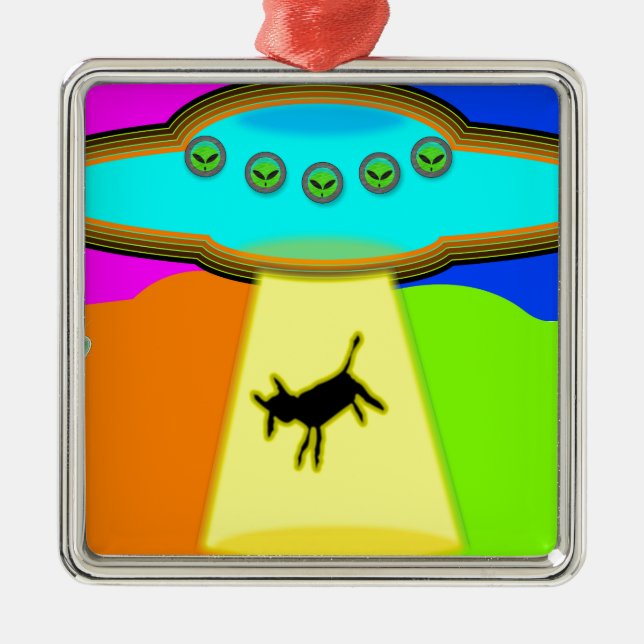 Ornement Carré Argenté Enlèvement d'Aliens (Devant)